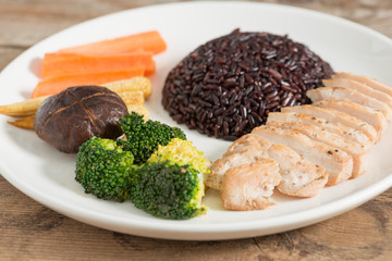 Clean food, Chicken grilled and vegetable and rice berry. Select