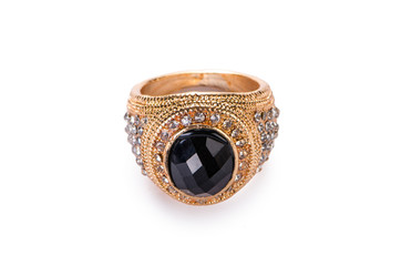 Gold jewellery ring isolated on the white background