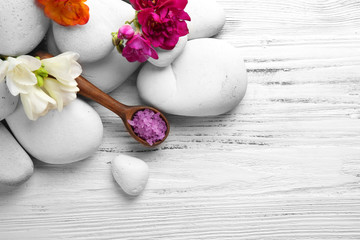 Spa composition on white wooden background