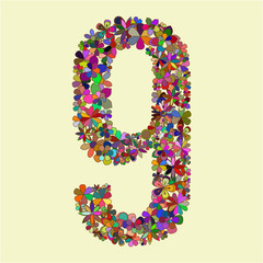 Number nine made of flowers.