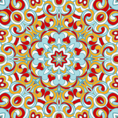 Beautiful vector seamless multicolored concentric pattern in oriental style. Bright saturated colors are perfect for printing on silk scarves, bandanas, web design and packaging design.