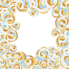 Square vector geometric template decorated ornamental pattern with loops and curls, painted by hand. Bright print design for invitations, packaging, design, labels, postcards, covers and posters.