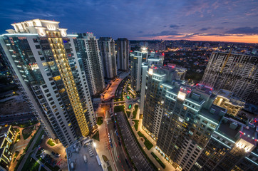 Fototapeta na wymiar Night panorama Kiev, aerial view in Kiev, Pechersk