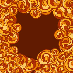 Square vector geometric template decorated ornamental pattern with loops and curls, painted by hand. Bright print design for invitations, packaging, design, labels, postcards, covers and posters.
