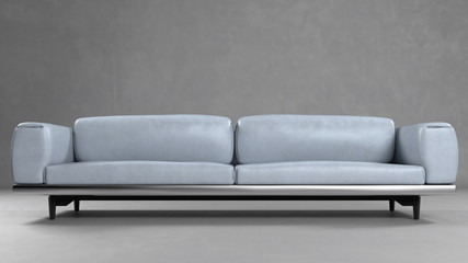 Graues Sofa aus Leder vor Wand