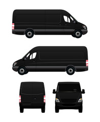 Black Cargo Van From Four View Angles