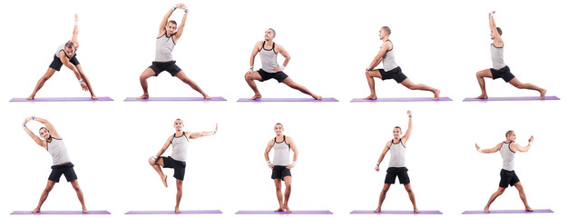 Man doing exercises on white