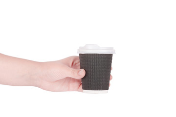 disposable cup of coffee in hand