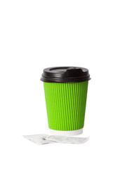 Disposable cup of coffee in hand