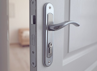 Metal door knob closeup
