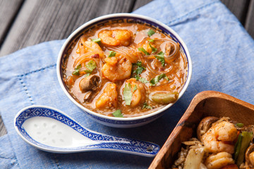 Asian shrimp soup and rice