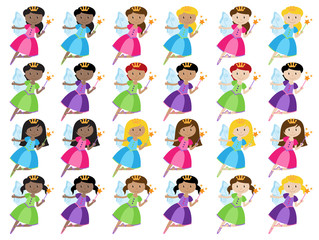 Vector Collection of Cute and Ethnically Diverse Fairies