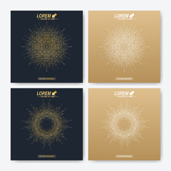 Modern vector template for square brochure, Leaflet, flyer, cover, magazine or annual report. Business, science, medicine and technology design book layout. Abstract presentation with golden mandala.