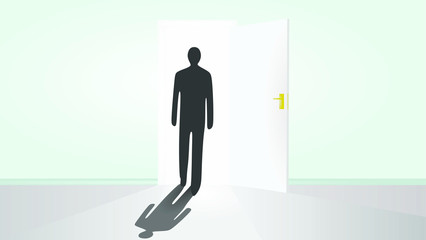 Man silhouette walk to open door