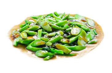 fried kale with oyster sauce vegetarian food isolated on white background