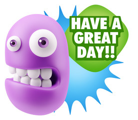3d Rendering Smile Character Emoticon Expression saying Have A G