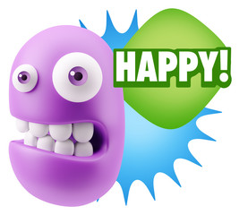 3d Rendering Smile Character Emoticon Expression saying Happy wi
