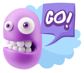 3d Rendering Smile Character Emoticon Expression saying Go with