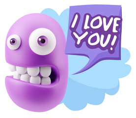 3d Rendering Smile Character Emoticon Expression saying I Love Y