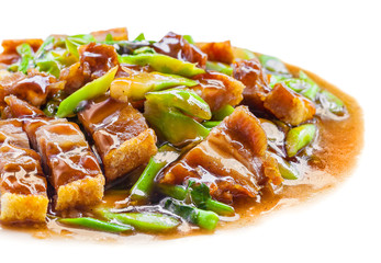 Crispy Pork fried with Kale Thai delicious food