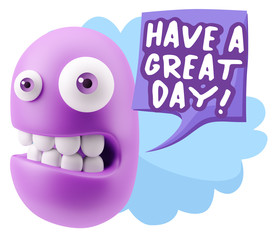3d Rendering Smile Character Emoticon Expression saying Have A G