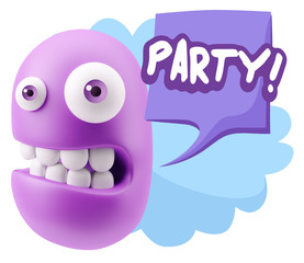 3d Rendering Smile Character Emoticon Expression saying Party wi