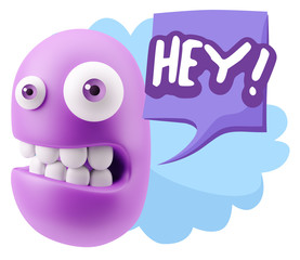 3d Illustration Laughing Character Emoji Expression saying Hey w