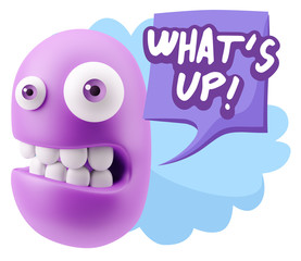 3d Rendering Smile Character Emoticon Expression saying What'S U