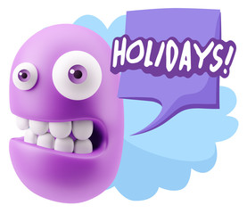 Fototapeta premium 3d Rendering Smile Character Emoticon Expression saying Holidays