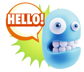 3d Rendering Smile Character Emoticon Expression saying Hello wi