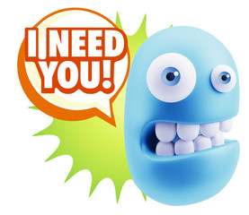 3d Rendering Smile Character Emoticon Expression saying I Need Y