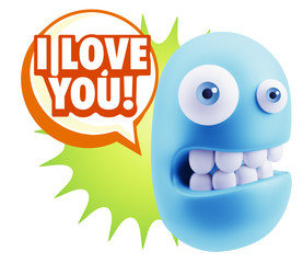 3d Rendering Smile Character Emoticon Expression saying I Love Y