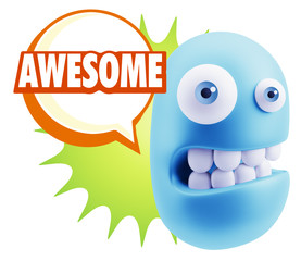 3d Rendering Smile Character Emoticon Expression saying Awesome