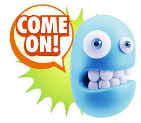 3d Illustration Laughing Character Emoji Expression saying Come