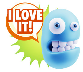 3d Rendering Smile Character Emoticon Expression saying I Love I