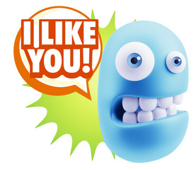3d Illustration Laughing Character Emoji Expression saying I Lik
