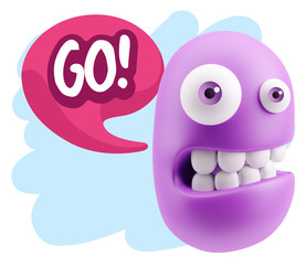 3d Rendering Smile Character Emoticon Expression saying Go with