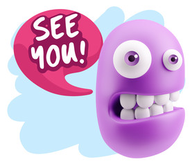 3d Rendering Smile Character Emoticon Expression saying See You