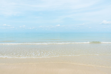 Fototapeta na wymiar Exotic beach with gentle wave and clear, Ripple wave and clear on beac with blue sky