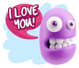 3d Rendering Smile Character Emoticon Expression saying I Love Y