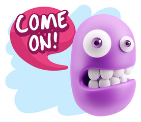 3d Illustration Laughing Character Emoji Expression saying Come