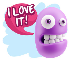 3d Rendering Smile Character Emoticon Expression saying I Love I