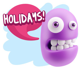 3d Rendering Smile Character Emoticon Expression saying Holidays