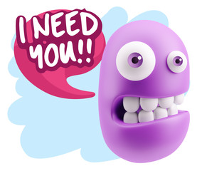 3d Illustration Laughing Character Emoji Expression saying I Nee
