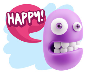 3d Rendering Smile Character Emoticon Expression saying Happy wi