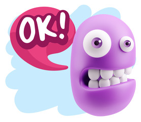 3d Rendering Smile Character Emoticon Expression saying Ok with