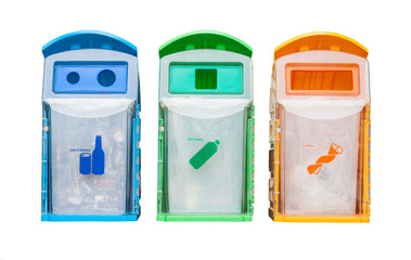 Set of colorful recycle bins isolated on white background