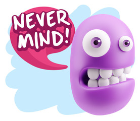 3d Rendering Smile Character Emoticon Expression saying Never Mi