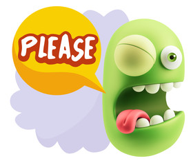 3d Illustration Laughing Character Emoji Expression saying Pleas
