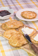 Fresh cooked cornmeal pancakes.